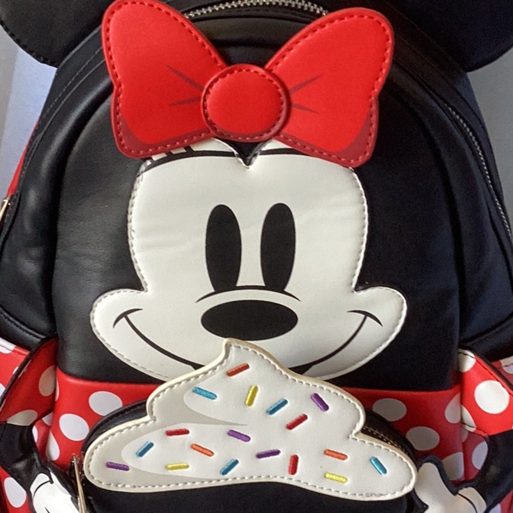 Loungefly Minnie Mouse Backpack Black and Red with Ears and Bow - Picture 2 of 16